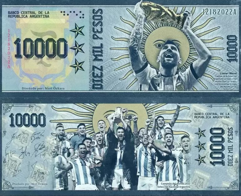 El billete de 10 mil pesos con la cara de Messi que usuarios de redes sociales volvieron viral.
