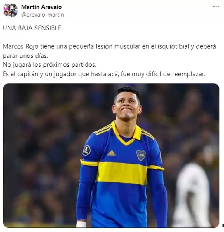 Martn Arvalo confirm la lesin de Marcos Rojo. (Foto: Captura @arevalo_martin)