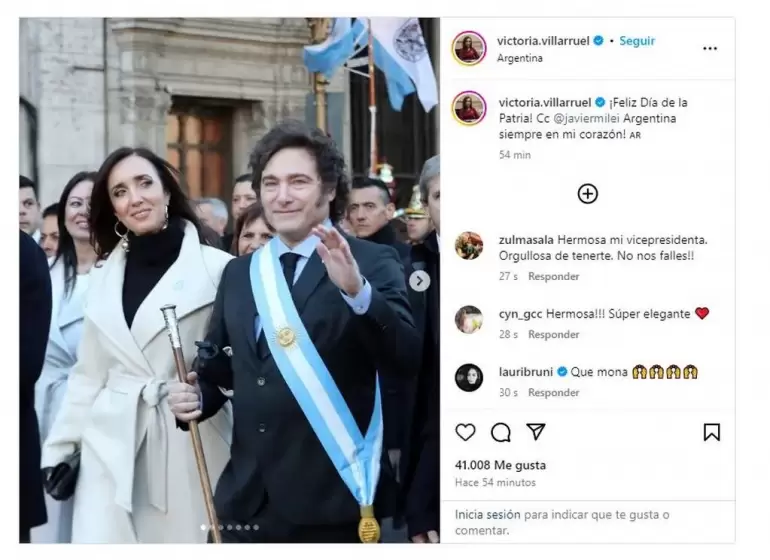 Victoria Villarruel public una foto con Javier Milei: "Felz da de la Patria!"