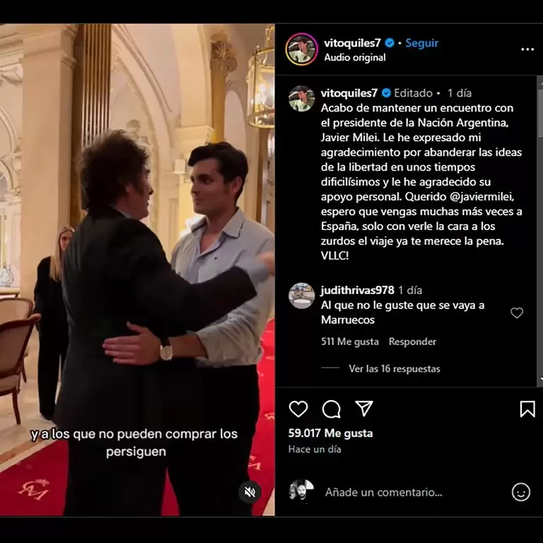 Vito Quiles se encontr con Javier Milei en Madrid y le agradeci su apoyo