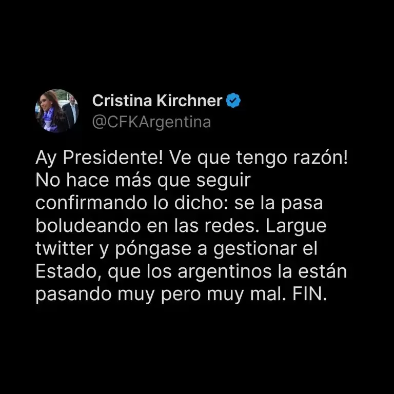 cristina kirchner y milei. cruce redes