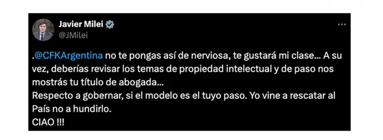 cristina kirchner y milei. cruce redes